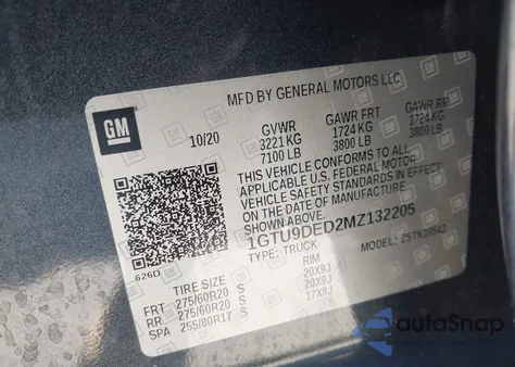 2021 GMC Sierra 1500 4Wd Short Box Slt из США, поврежденный, VIN 1GTU9DED2MZ132205